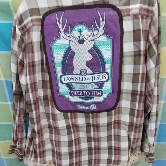 Upcycled handmade Tops - 2706 Size XL Upcycled Croft & Barrow Fawned Of Jesus Button Down Shirt